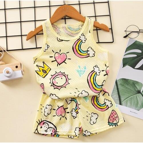 1-10Y Childrens Vest Sets Summer Cotton Baby Boys Girls Vest + Shorts Thin Kids T-shirt Sleeveless Tees Tops Clothes Set 2 pcs
