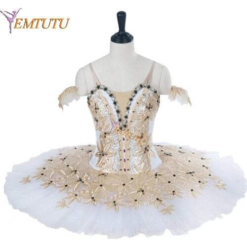 Adult professional ballet tutu white gold girls competition performance classical ballet tutus platter tutu costume women