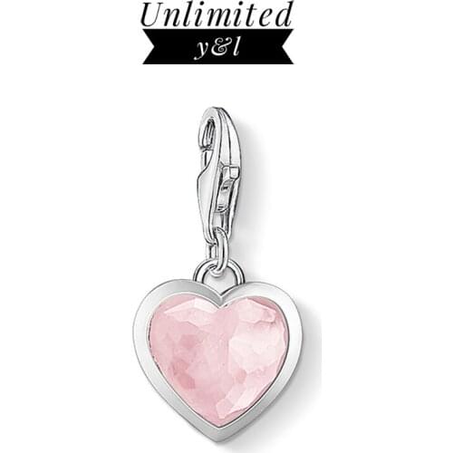 Pink Heart 925 Sterling Silver Charm Romantic Women Gift fit DIY Thomas Bracelet Necklace Beautiful Messenger of Love Jewelry