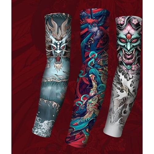 3D Tattoo Ice Fabric Running Arm Sleeves UV UPF50+ Protection Breathable Sport Cycling Fitness Men Women Arm Warmers Sleeve