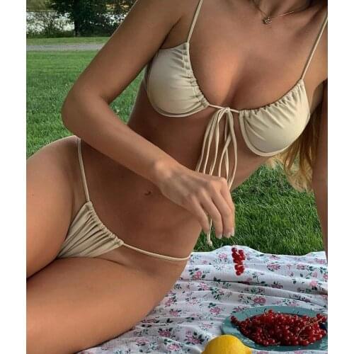 Sexy Brazilian Thong Bikini Mujer Swimwear Women 2021 Bandage Solid Swimsuit Micro Bikini Set 2 Piece Summer Beachwear Swim Suit