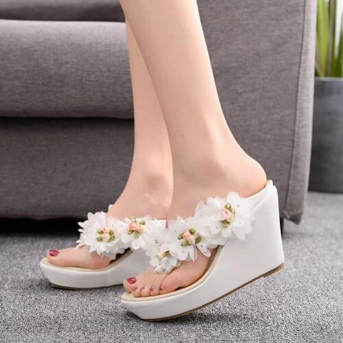 Summer Women Flip Flops Design Platform Wedges Slippers Casual High Heels 9.5cm Female Sandals Shoes Slip On Mules Slides H0143