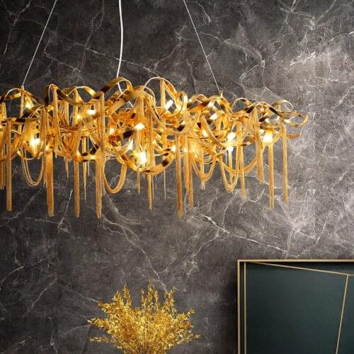 Post-modern Fringe Large Chandelier Nordic Luxury Engineering Chain Tassel Chain Home Decor Hanging Lamp Gold Luster Lighting