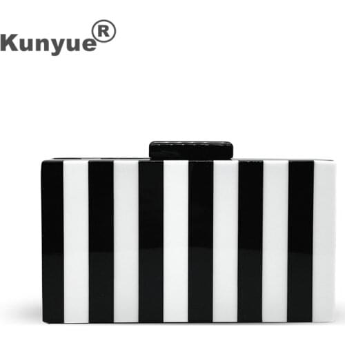 Stylish New Wallet Classical Striped Acrylic Evening Bags Women Fringe Crossbody Handbag Black White Party Box Cute Clutch Purse