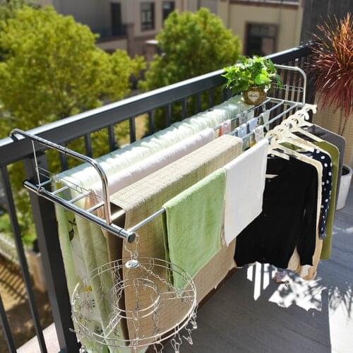 Balcony Drying Shelf Towel Quilt Stand Multiuse Folding Window Drying Rack Stainless Steel Hanging Drying Rack