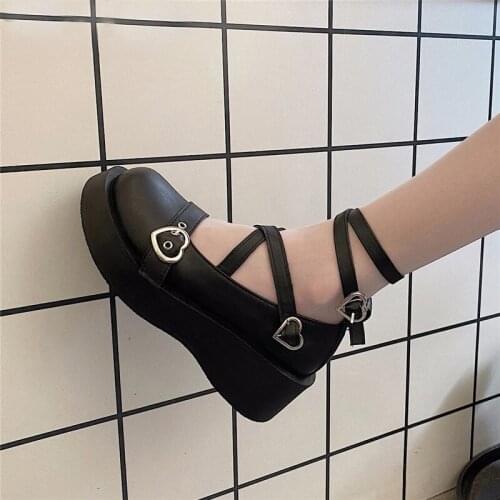 Sweet Lolita Shoes Women Mary Jane Platform Shoes Cosplay Thick Heels Cross tied Buckle Strap Woman Ladies Female Pumps Harajuku