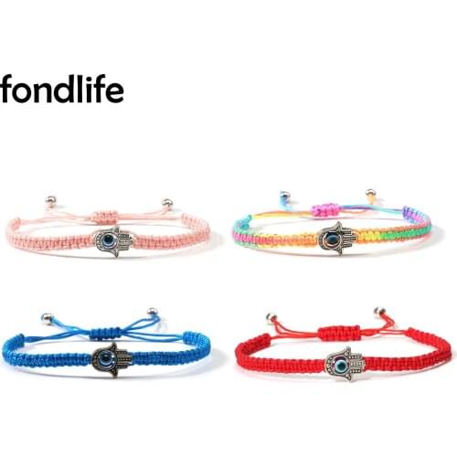 Jewish Lucky Hamsa Red String Line Kabbalah Bracelet Bangle Braided Cord Macrame Rotating Evil Eye Handmade Adjustable Jewelry