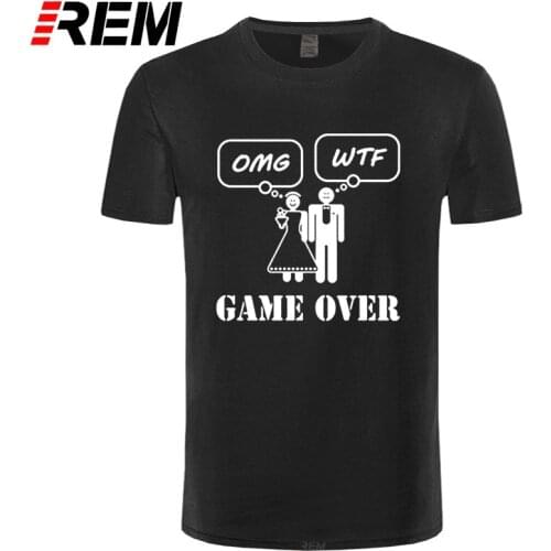 REM Funny Wedding Gift T Shirts Game Over Men and Women Marriage Humor Printing T-shirt Personality Design Unisex Short sleeves
