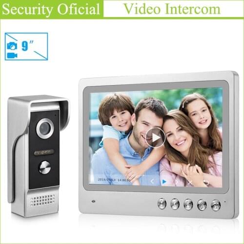 Record Video and Pictures 9 Inches TFT Color Touch Screen Display Wired Video Door Phone Home Intercom Security System for Villa
