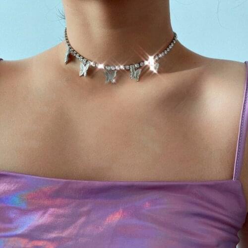 4 Colors Tennis Chain Choker Butterfly Women Necklace Clavicle Shiny Fashion Wedding Girls Rhinestone Jewelry Gifts