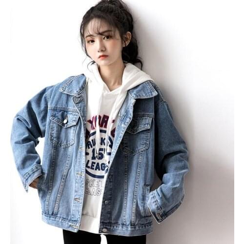 Hot 2020 autumn new retro blue denim jacket female loose plus size female jacket BF wind blouse
