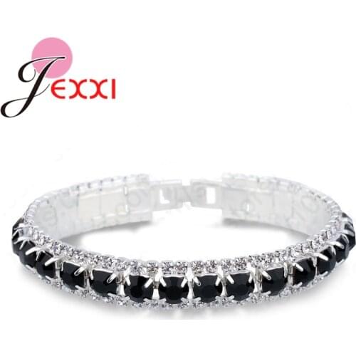 Hot Sale Women Engagement Jewelry Gifts 925 Sterling Silver Cubic Zircon Black Bracelets& Bangles