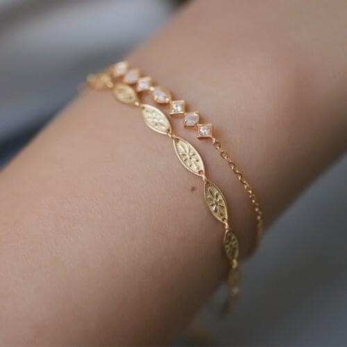 LAMOON 925 Sterling Silver Bracelet For Women Vintage Thin Bracelets Galois Leaf Relief K Gold Plated Wedding Engagement Jewelry