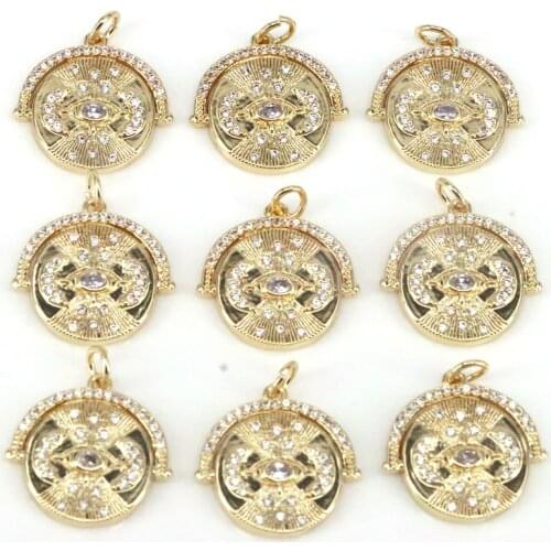 10Pcs Trendy Gold Color White CZ Micro Pave Metal Charm Dainty Round Charms Pendant Diy Bracelet Necklace Jewelry Charms