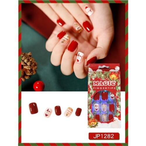 24pcs Christmas Eements Printed Nail Patch Glue Type Removable Short Paragraph Fashion Manicure False Nail Patch DL