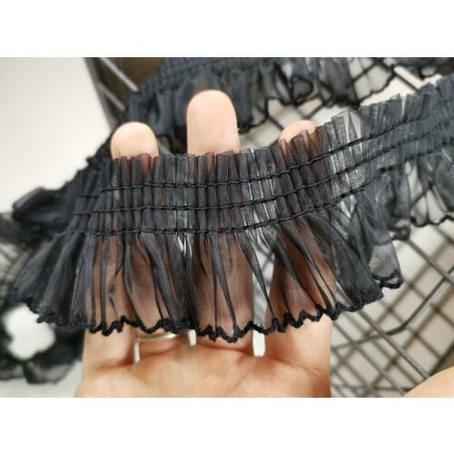 5cm 2meters/lot Retro style small size hat/sock/clothes black elastic ruffles lace trimming accessory X684