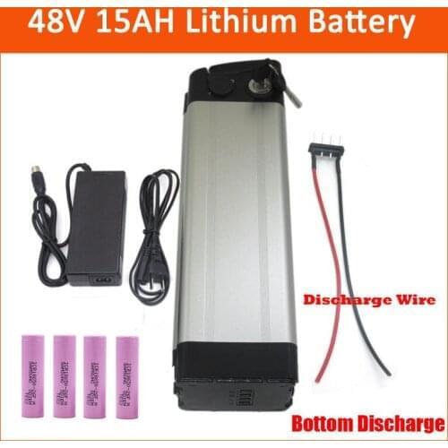 750W 48V Electric Bike Lithium Battery 48V 15AH silver fish battery use for samsung 18650 cell with BMS Bottom discharge