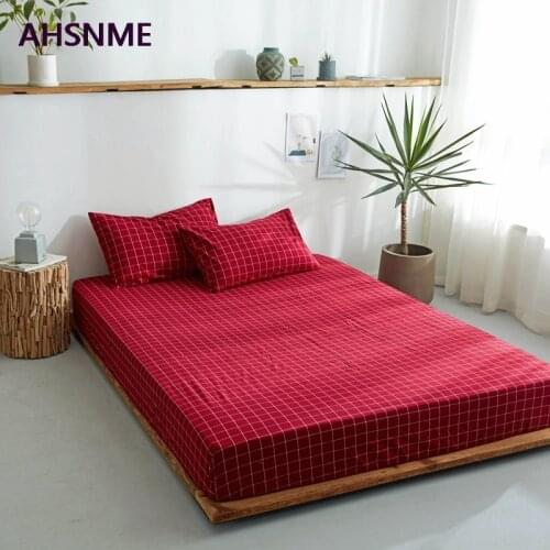 AHSNME Crimson plus plaid 100% Cotton sheets Super Soft parure de lit Cool Summer Simple Water Fitted Sheet 150/200/180/200cm