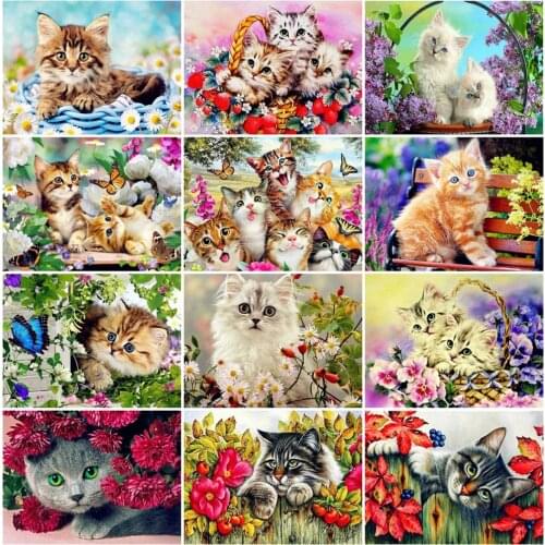 EverShine 5D Diamond Painting Full Drill Animal Diamond Embroidery Cat DIY Needlework Beaded Cross Stitch Handmade Gift