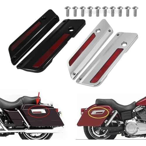 Motorcycle Left&Right ABS Cut Saddlebag Latch Side Cover With Red Reflector For 1993-2013 Touring Hard Bags