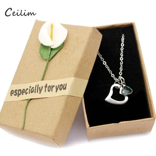2020 New Stainless Steel Chain Crystal Heart Pendant Necklace Love Jewelry Valentines Day Present Gift for Women with free Box