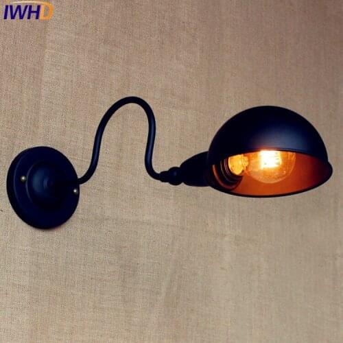 IWHD Edison Black Retro Wall Lights LED Swing Long Arm Wall Light Loft Style Industrial Sconce Lampara Pared Applique LED