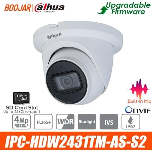 Dahua IPC-HDW2431TM-AS-S2 4MP POE Built in MiC & SD Card Slot H.265 IP67 IR 30M IVS Starlight Camera support upgrade firmware