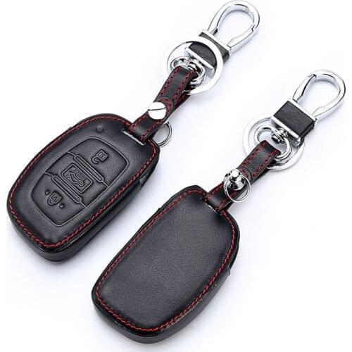For Hyundai Santa Fe 2013 Car Styling Auto Key Cover Genuine Leather Remote Key Case For Hyundai Grand Santa Fe 2015 Accessories