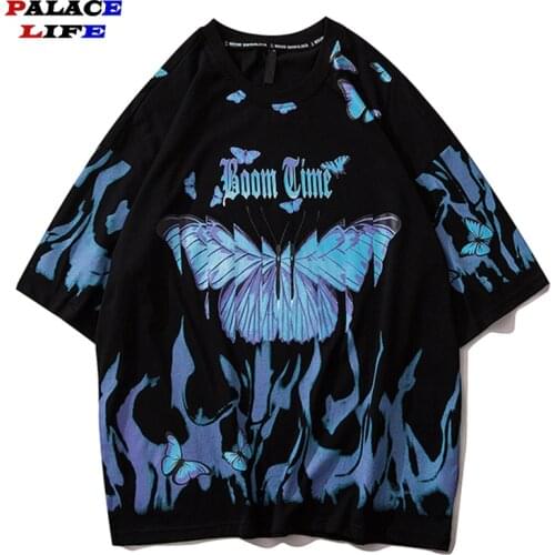 Blue Butterfly T Shirt Men Streetwear Summer Casual Cotton Harajuku Hip Hop Half sleeve Tops Oversized T Shirt Mens Clothes