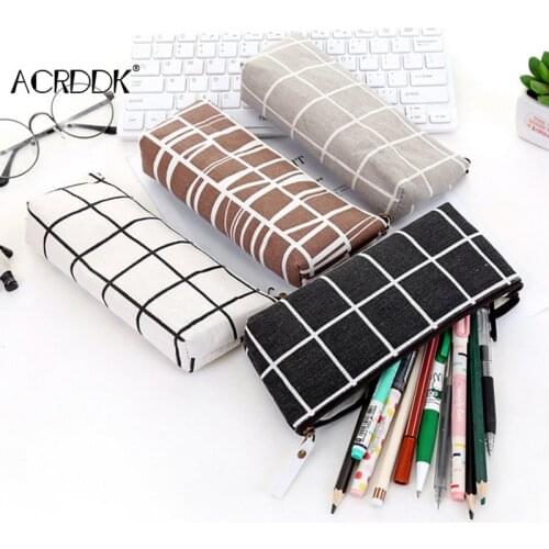 Canvas Geometric Pencil Bag Case School Simple Striped Grid Solid Color Pencil Bag Case Pouch Office Students