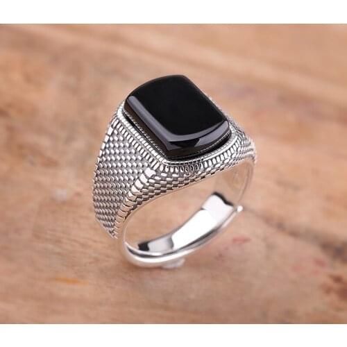 New Thai silver S925 sterling silver jewelry cool black agate ring for man Middle Eastern Man ring