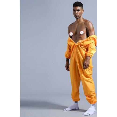 Overall Rain Jumpsuit With Hood Breathable Waterproof Oxford Cloth Poncho Two-Way Zipper Men Women One-Piece Keep Warm Raincoat