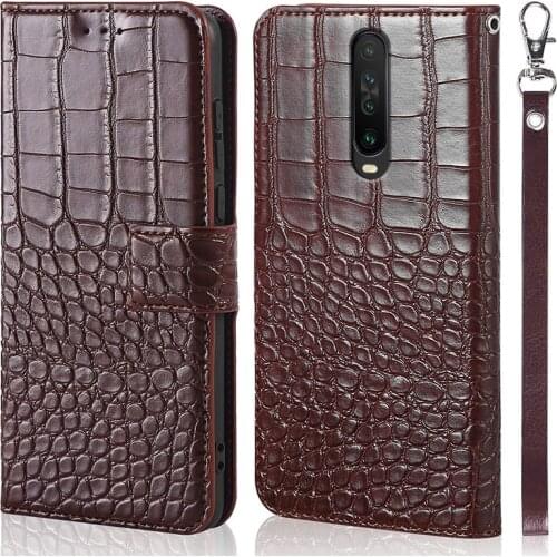 Magnet clasp Leather Case for Xiaomi Redmi K30 Crocodile texture leather Coque for Xiaomi POCO X2 With Strap wallet case