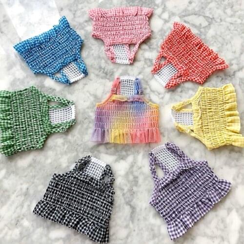 Summer Dog Dress Thin Puppy Princess Dress Teddy Pink Skirt Pet Plaid Shirt Suspender Bitch Tights Popular Dog Clothes