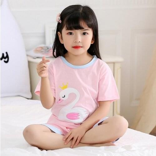 Summer Nightwear Teenage girls pajamas cotton Kids Pyjamas Clothes Sets Cartoon Baby Sleepwear Children Homewear Suits 3-14Y