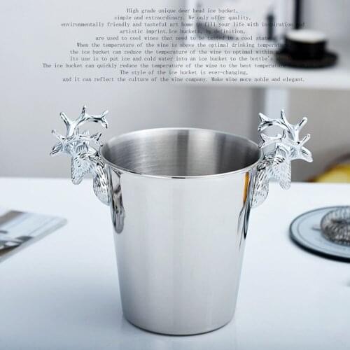 Personality Antlers Ice Bucket European Retro Stainless Steel Electroplating Beer Wine Ice Bucket Bar Bartender Gadgets Decor