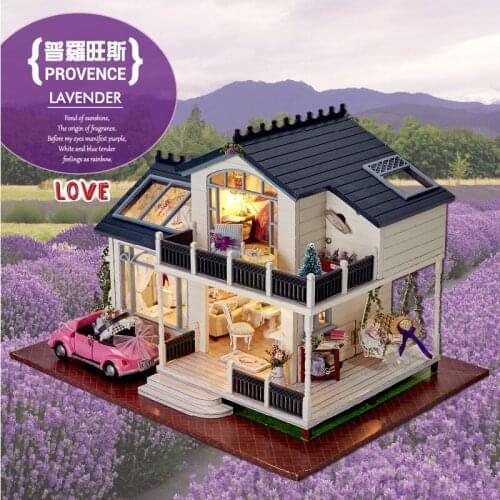 Music LED Light Miniature Doll House Provence DIY Kit Wooden Blocks Model Toy With Furniture Birthday Christmas Gifts