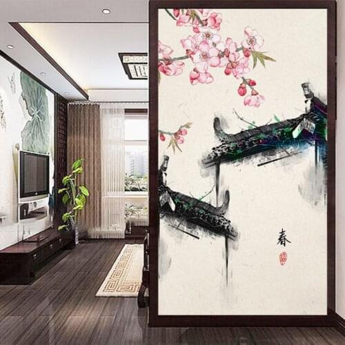 Chinese classical lotus window glass sticker window sticker translucent opaque frosted sticker anti-light static film