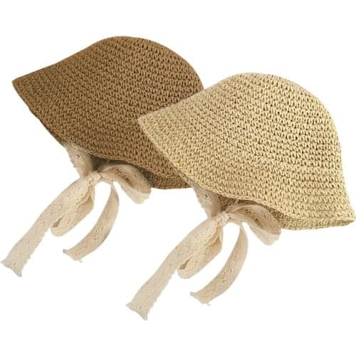 New Lace Baby Hat Summer Baby Girl Cap Beach Bow Straw Panama Children Hat Princess Baby Hats and Caps for Kids 1PC