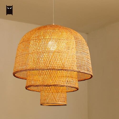 New Handmade Natural Bamboo Wicker Rattan Bud Pendant Light Fixture Vintage Japanese Rustic Country Style Hanging Ceiling Lamp