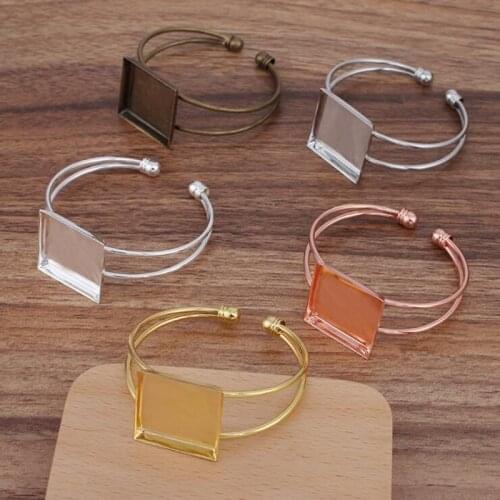 Bangle Settings Cuff Bracelet Settings Cabochon Cameo Bases 25mm Square Blank Base Trays Bezel Setting for DIY Bracelet Handmade