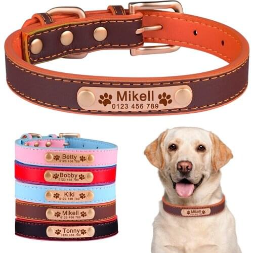 Personalized Leather Dog Collar Adjustable Soft Leather Free Custom Dog Collar Small Large Medium Unisex Pet Engraved Collar ID