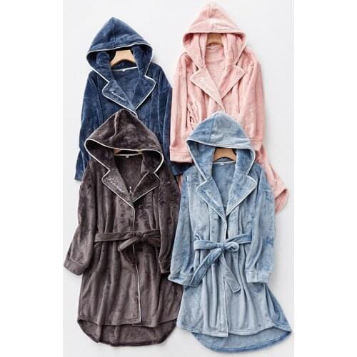 Sleepwear Couple Pajamas Set Sleepwear Robe Towel Bathrobes Winter Plush Korean Pajamas Solid Color Ankle Length Home Clothes