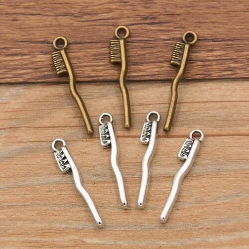 20PCS 3X5X29MM 2 Color Toothbrush Charms Daily Necessities Pendants Handmade Decoration Vintage For DIY Jewelry Making Findings