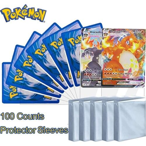 100 Counts Pokemon Card Sleeves Transparent Protector Cards Playing Games VMAX Yugioh Pokémon Case Holder Folder Kids Toy Gift