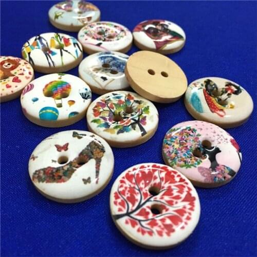 10pcs 25mm Painting Painted Wooden Buttons for Scrapbooking Craft Wood sewing button 7NK179