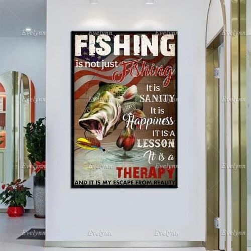 Fishing Is Not Just Fishing Retro Poster Fisher Fishing It Is Sanity It Is Happiness Wall Art Prints Home Decor Canvas Gift