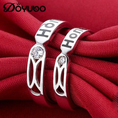 DOYUBO Romantic Lovers Silver Rings Engrave Honey Adjustable Size Sterling Silver Couples Rings Fashion Wedding Jewelry VB355