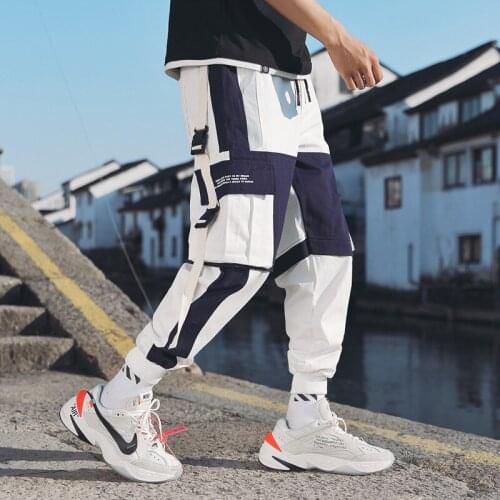 Mens Multi Pockets Cargo Harem Pants Hip Hop Casual Male Track Pants Joggers Trousers Fashion Harajuku Hipster Streetwear Pants