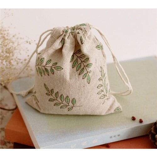Leaf Party Bags 14x16 19x24 25x32cm Cloth Drawstring Storage Bags Wedding Birthday Cookie Candy Gift Packaging Bags & Pouches